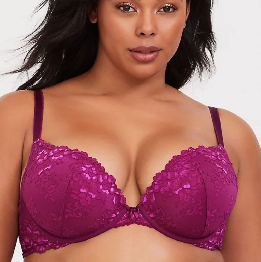 Torrid Curve Berry Purple Lace Push-Up Plunge Bra 44DD - Picture 1 of 6
